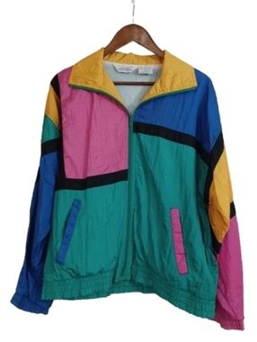 Vintage 90s Blair Boutique Colorblock Windbreaker Pink, Blue, Yellow Size Large